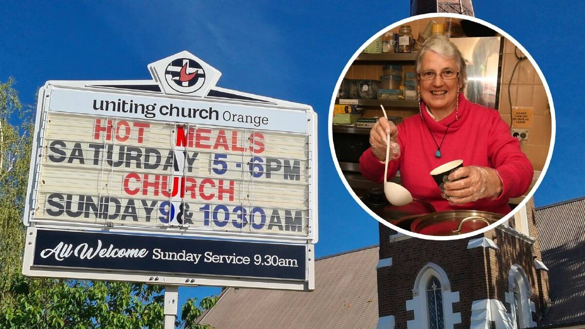 The Orange Uniting Church serves around 130 meals every Saturday night to people doing it tough. Insert: volunteer Bev Rankin. PHOTOS: ORANGE UNITING CHURCH/JUDE KEOGH 