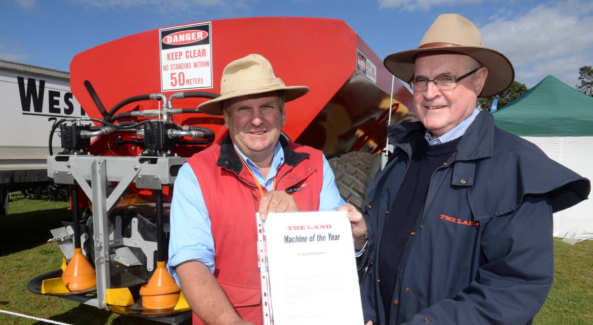 The Land Machine of the Year winner for 2015, Richard Hazelton, Haze-Ag, Cudal, and The Land’s sales representative Roland Cowley.