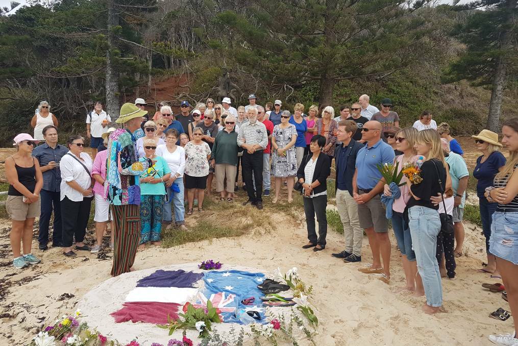 Ceremony: A community service held at Shelly Beach for missing men, Hugo Palmer and Erwan Ferrieux on February 24.