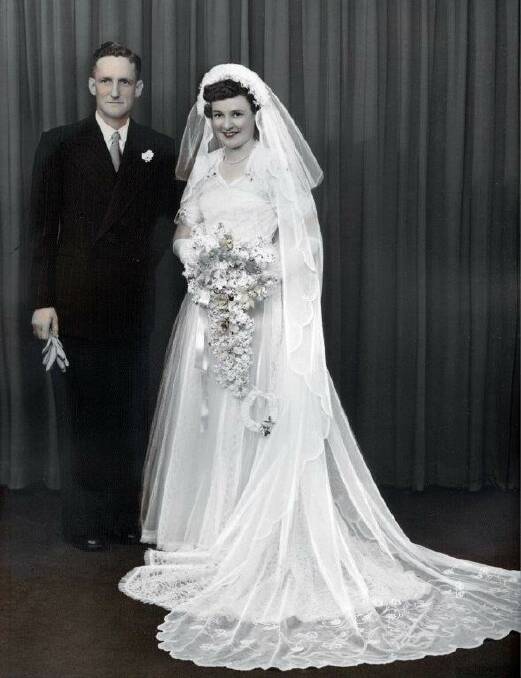 HAPPY DAY: Fred Power with his wife Moira on their wedding day in 1948. Image supplied.