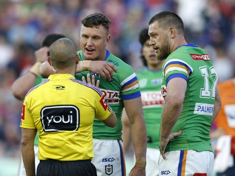 Canberra's Jack Wighton (2-l) has been banned for three weeks for biting in the elimination final. (Darren Pateman/AAP PHOTOS)