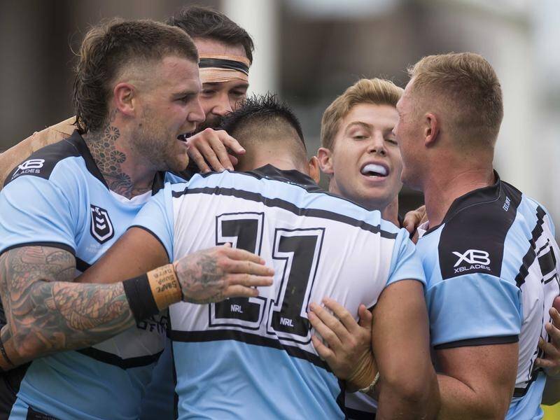 Cronulla's Briton Nikora (C) is proving he's capable of filling a hole left by Luke Lewis.