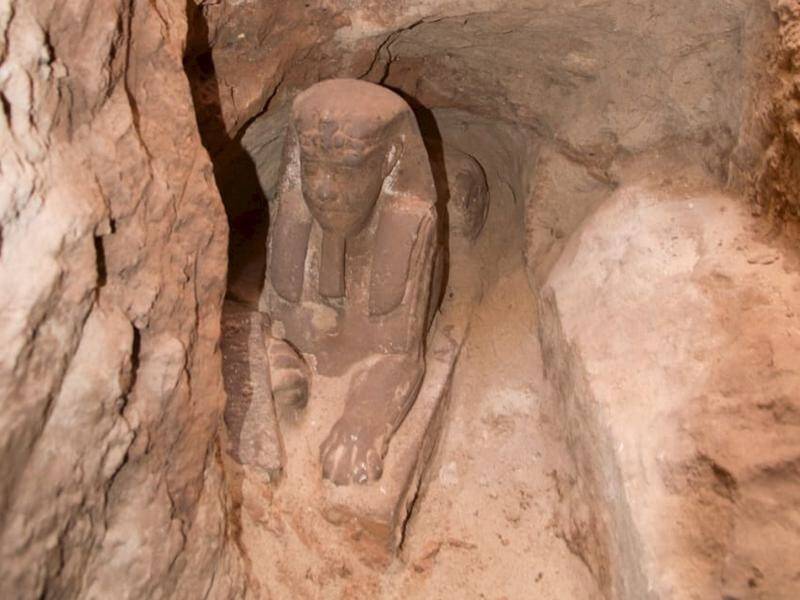 A sandstone sphinx has been discovered by archaeologists working to save a site from water damage.