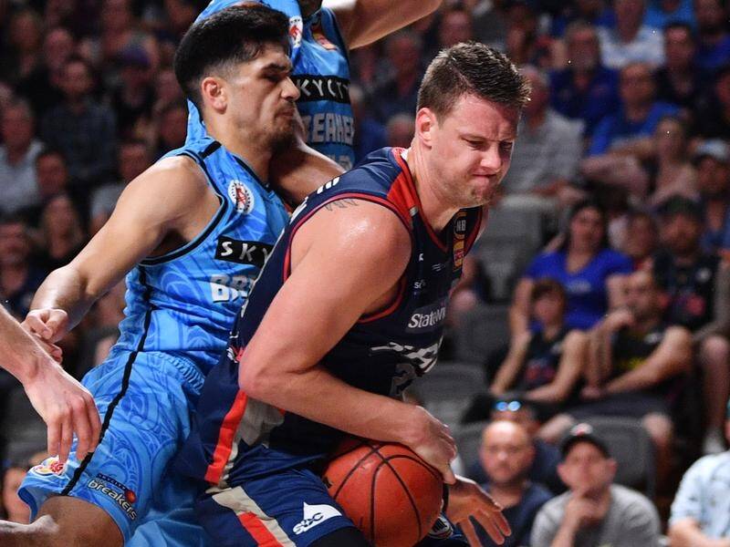 Daniel Johnson (R) had a massive game for Adelaide in the 36ers' NBL win over New Zealand Breakers.