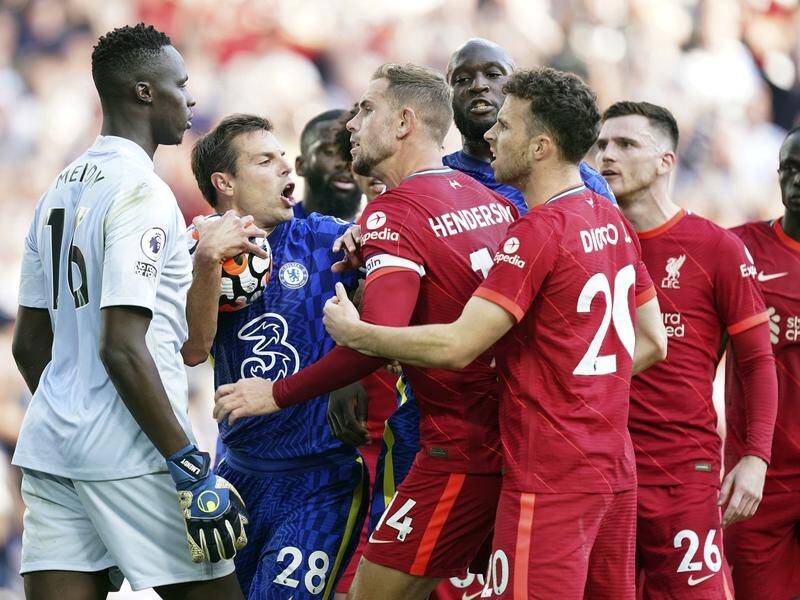 Cesar Azpilicueta, with the ball, was one of Chelsea's players who was left enraged at Anfield.