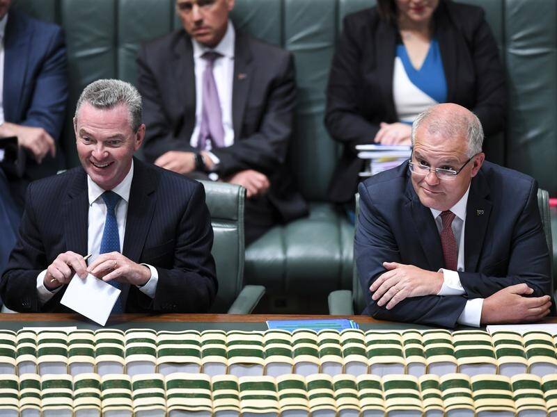 PM Scott Morrison (R) with Defence Minister Christopher Pyne during Question Time.