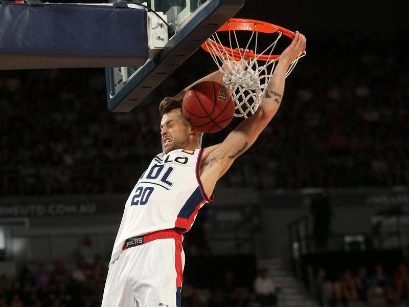 Nathan Sobey of Adelaide dunks during their round 11 NBL win over Melbourne United.