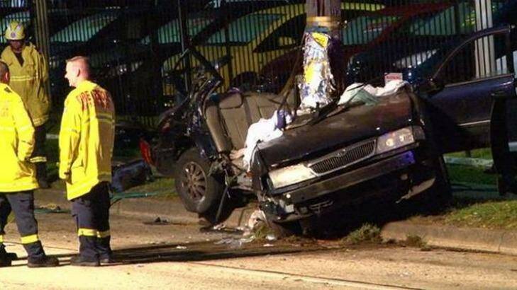 The Toyota Aurion "disintegrated" on impact when it crashed on Canterbury Road in Belmore, police said. Photo: Nine News