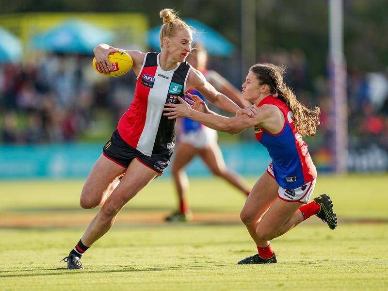 St Kilda's Kate Shierlaw (l) is one of four AFLW players to be cited over weekend incidents.