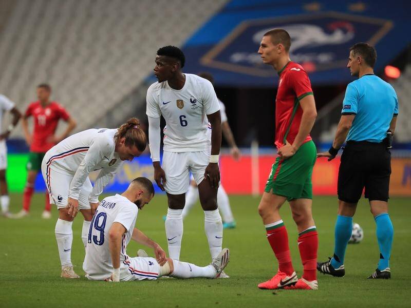 Karim Benzema was injured in France's warm-up game with Bulgaria at the Stade de France.