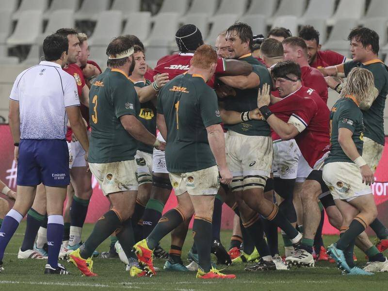Ref Ben O'Keeffe looks on as tempers rise in the Springboks' second Test win over the Lions.