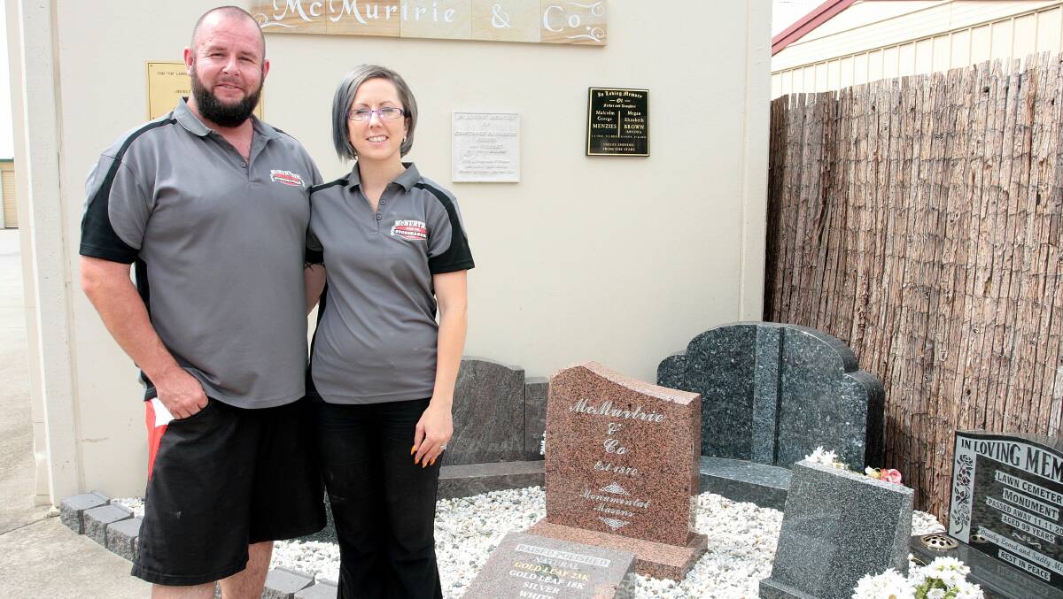HISTORIC BUSINESS: Ben and Rebecca Crombie are the new owners of one of Orange’s oldest businesses McMurtrie and Co Stonemasons. Photo: STEVE GOSCH 0211sgmcmurtrie1