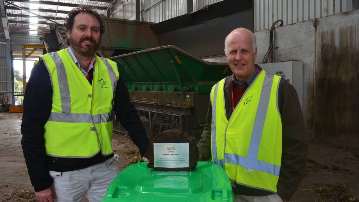 GOING GREEN: Orange City Council waste services and technical support manager Wayne Davis and councillor Neil Jones are excited Orange City Council was awarded the Local Government Leadership award.  Photo: LUKE SCHUYLER      0815lstip1
