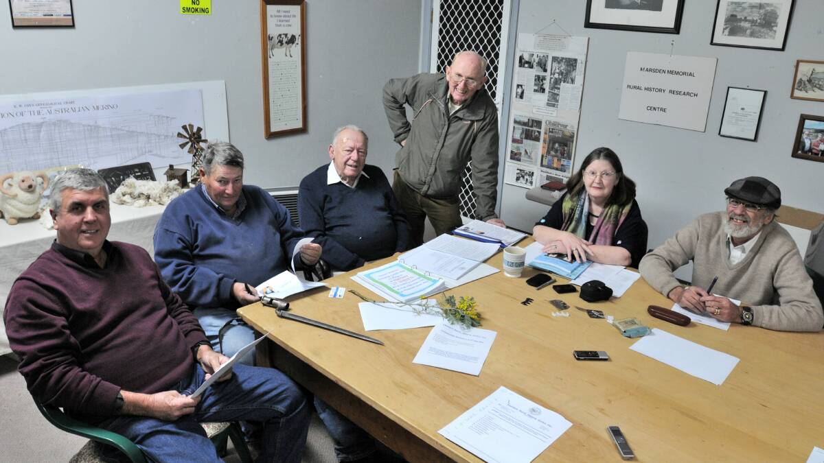AMBITIOUS PROJECT: Marsden Rural History Centre’s Jeff McSpedden, Edmund Suttor, Russell Moor, Ray Miller, Diana and Gill Bailey-Wright are hoping to start preserving records of the state’s most significant woolsheds. Photo: STEVE GOSCH         0617sgshear