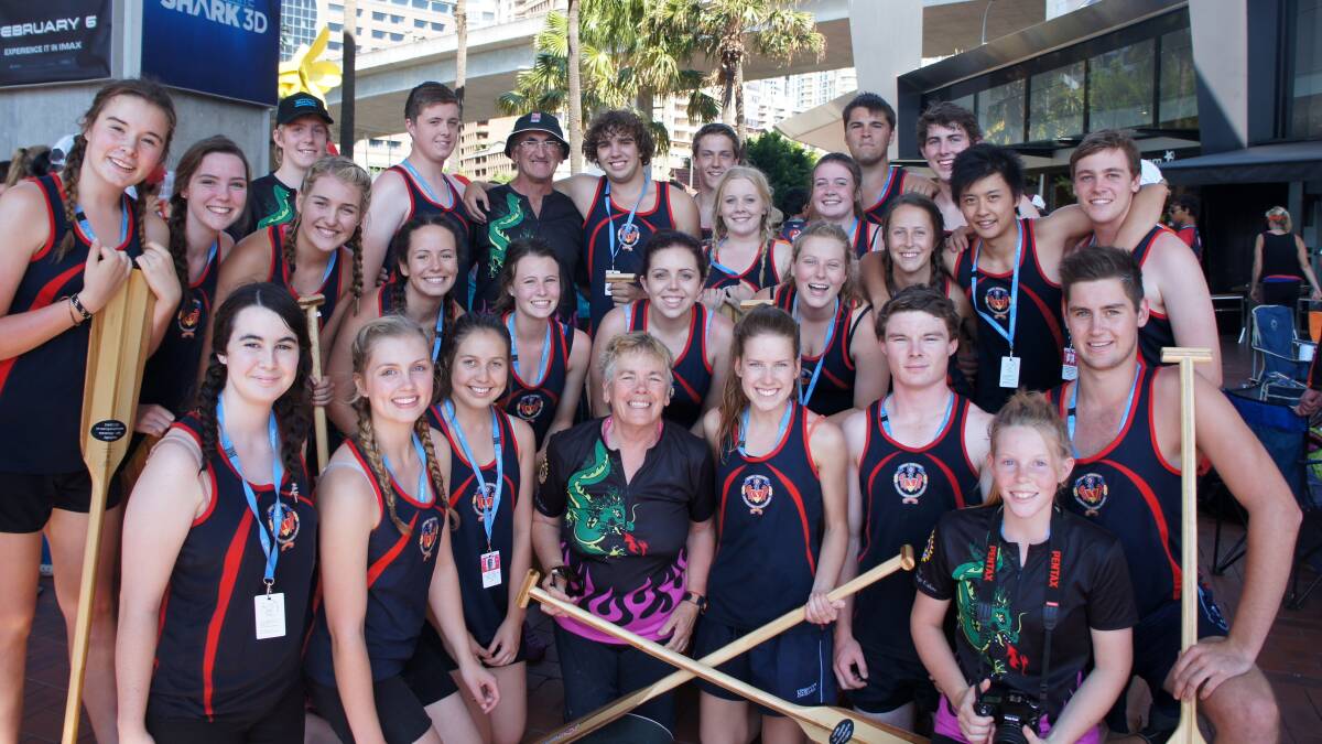 DRAGON SLAYERS: The James Sheahan Catholic School’s senior dragon boat team shone at the Chinese New Year Dragon Boat Regatta, with (back, left) Ellie Dunbar, Polly McRae, Jacob Wright, Josh Manns, George Butcher (assistant coach), Liam McAnulty, Ben Larson, Grace Whitton, Eliza Harvey, Caleb Campbell, Jack Sharpe, (middle, left) Meg Miller, Hope Lawry, Abbey Bell, Elise Clifford, Belle Gregory, Sophie Brown, Matt Cheng, Andrew Borschtsch, (front, left) Therese Blizzard, Lyndal Thomas, Hilary Eddy, Pearl Butcher (coach), Hannah Williams, Tom Fisher, Grace Wright and Jack Nagle earning second place. Photo: contributed