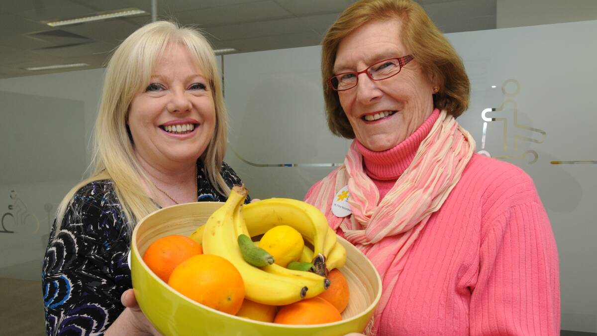 EAT YOUR VEGETABLES: Cancer Council volunteers Alison Teml and Susan Toy will launch a new healthy eating campaign on Monday. Photo: STEVE GOSCH 0616sgcancer1
