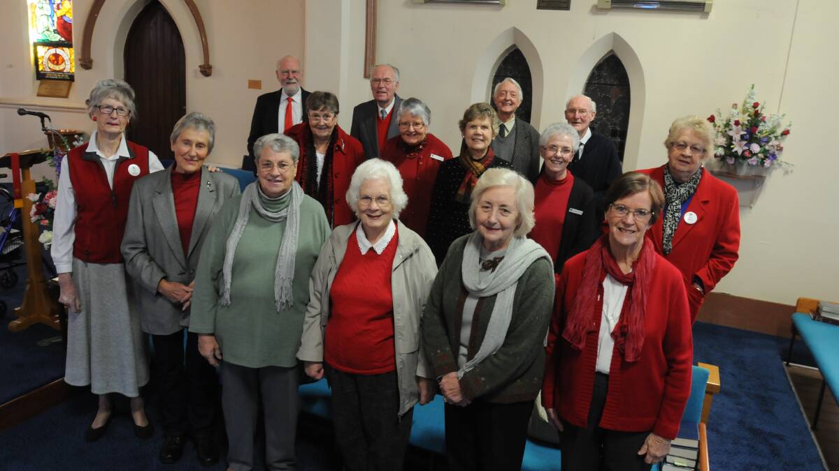 IN FULL VOICE: (front) Val Pierce, Dulcie McLean, Sandra Woolley, Valda Heron, Margaret Brown and Ruth McAlister; (middle) Betty McDonald, Barbara Carr, Janet Jackson, Margaret Wilson and Jean Whiley; (back) Don McDonald, Jim Heron, Alan Brown and George Seymour prepare for this Sunday’s Combined Churches Choir. Photo: STEVE GOSCH 0608sgchoir1