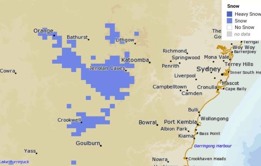 HERE IT COMES: The Bureau of Meteorology has widened the area around Mount Canobolas forecast to receive snow on Friday to include Orange.