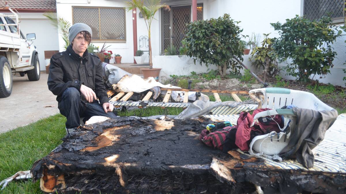 FIRE RISK: Gavin Cochrane will never own another electric blanket after an appliance appeared to cause a fire in his Torpy Street home on Friday. Photo: LUKE SCHUYLER.0517lsfire1