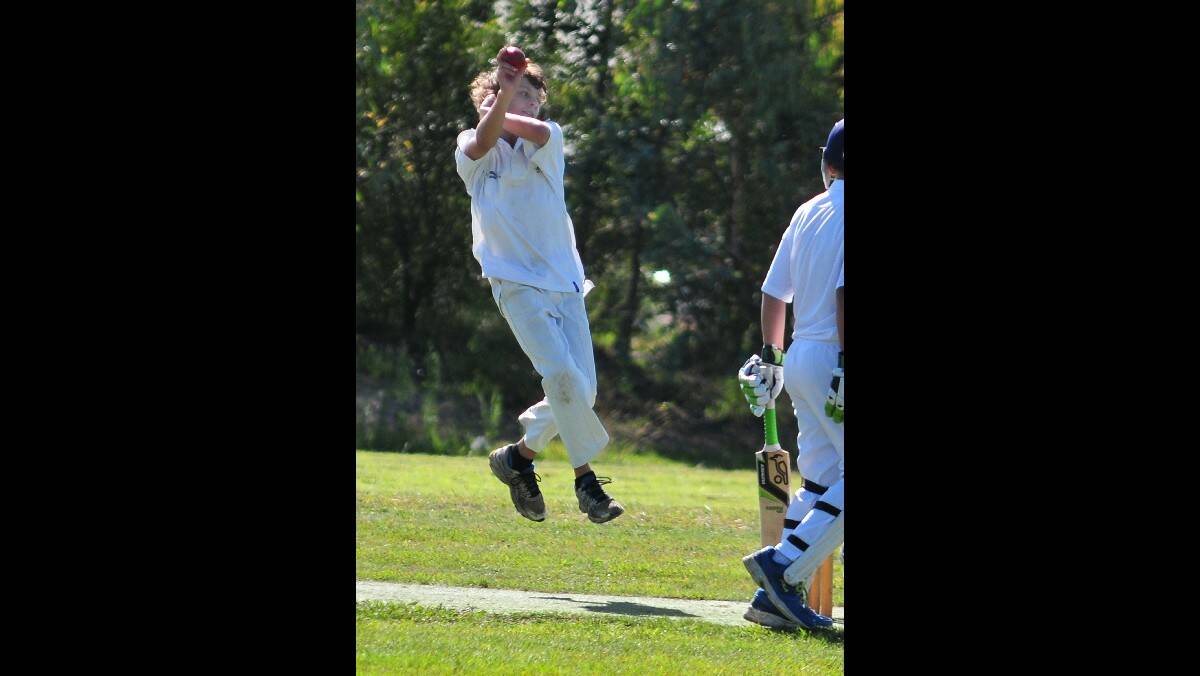 CRICKET: Cavalaiers' Luke Miller at the bowling crease against Millthorpe in the under 14s final. Photo: STEVE GOSCH