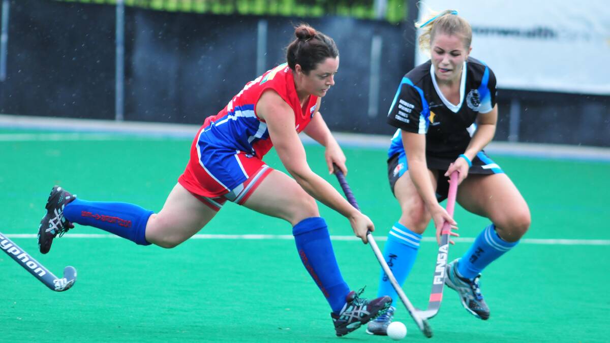 HOCKEY: Confederates' Lucy Rheinbuger in action during Saturday's Premier League Hockey game. Photo: JUDE KEOGH