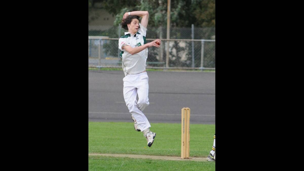 THIRD GRADE: Orange City Warriors' Darcy O'Shea in full delivery stride against Orange CYMS at Moulder Park. Photo: STEVE GOSCH