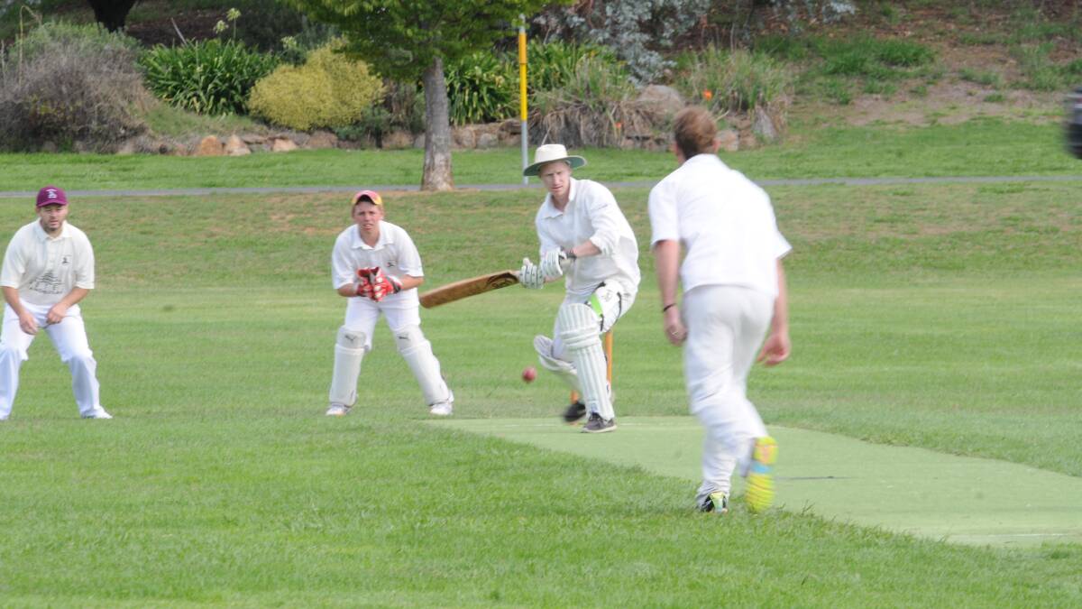 CRICKET: Sam Sutton faces up to Will Currall's bowling. Photo: LUKE SCHUYLER