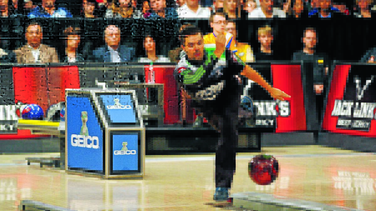 ROLLING IN: Jason Belmonte sends down another delivery on his way to winning the 2014 USBC Masters title. Photo: PBA.COM