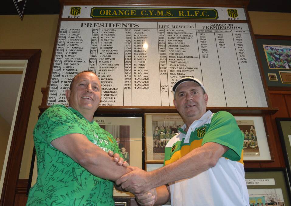 CHANGING OF THE GUARD: Dave Penny will take over as Orange CYMS president, following on from Ray Agland, the club's longest serving supremo. Photo: MATT FINDLAY 1119mfcyms1