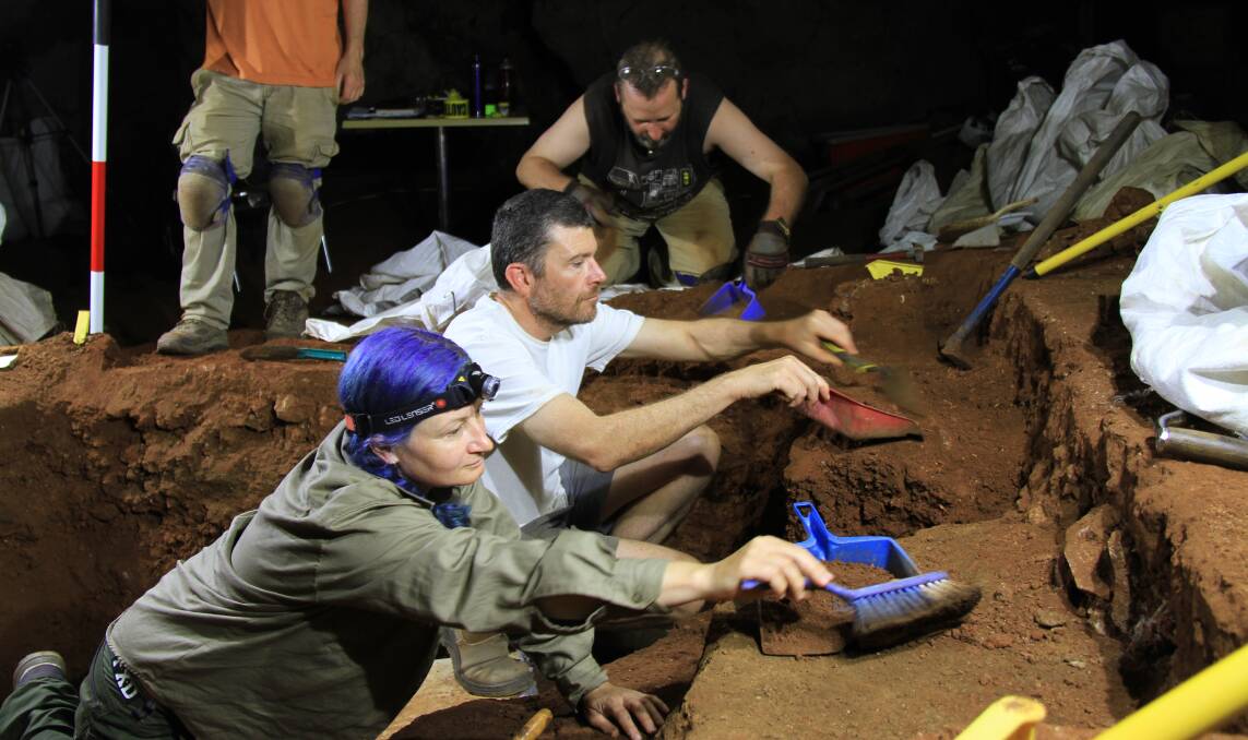 DIGGING UP THE PAST: Diana Fusco, Dr Gavin Prideaux and Carey Burke at the excavation.
