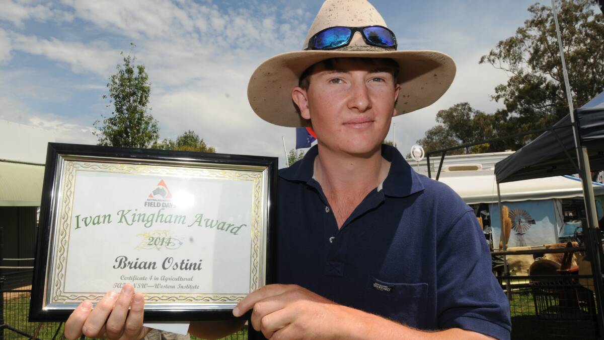 RISING FARMER: Agriculture student Brian Ostini won the Ivan Kingman award at the Australian National Field Days yesterday. 
Photo: STEVE GOSCH 1023sgfield20.
