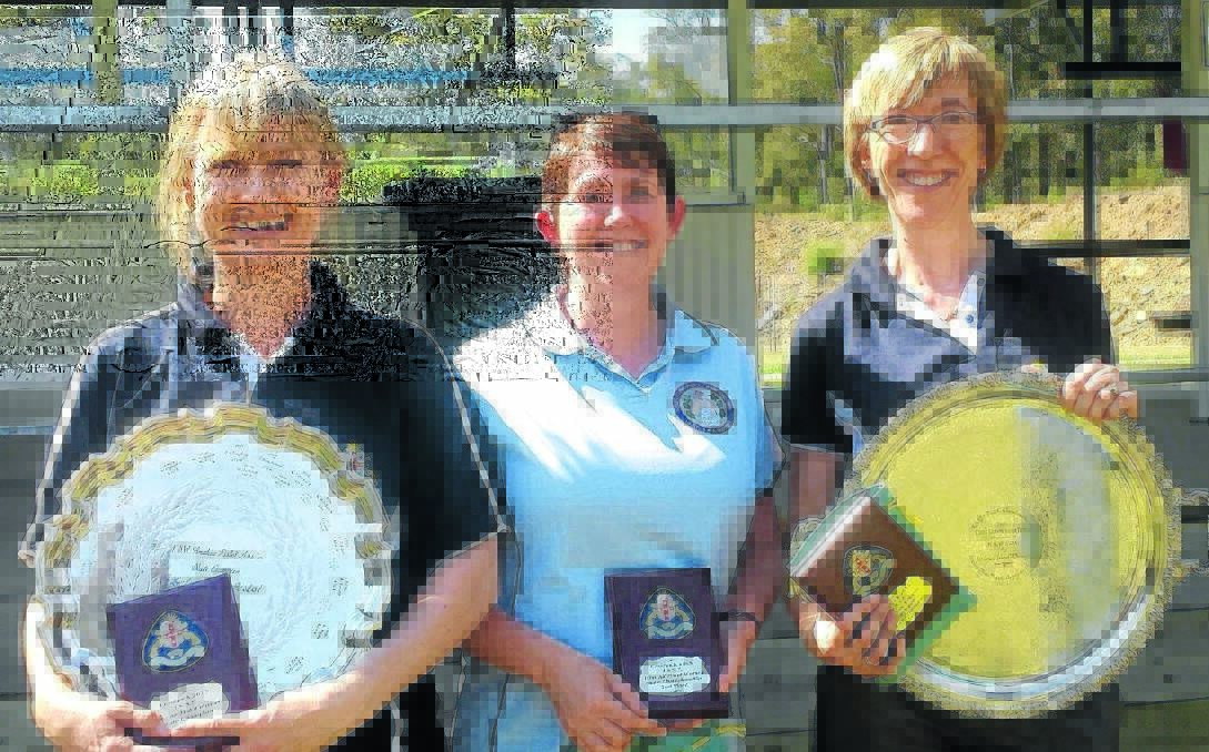 HI HO SILVER: Lara Cowling (Orange and District Pistol Club), Una Rossetto (Ulladulla Pistol Club) and Sue Guy (St Ives Pistol Club) took home plenty of silverware from the ISSF state championship at Cessnock. Photo: contributed