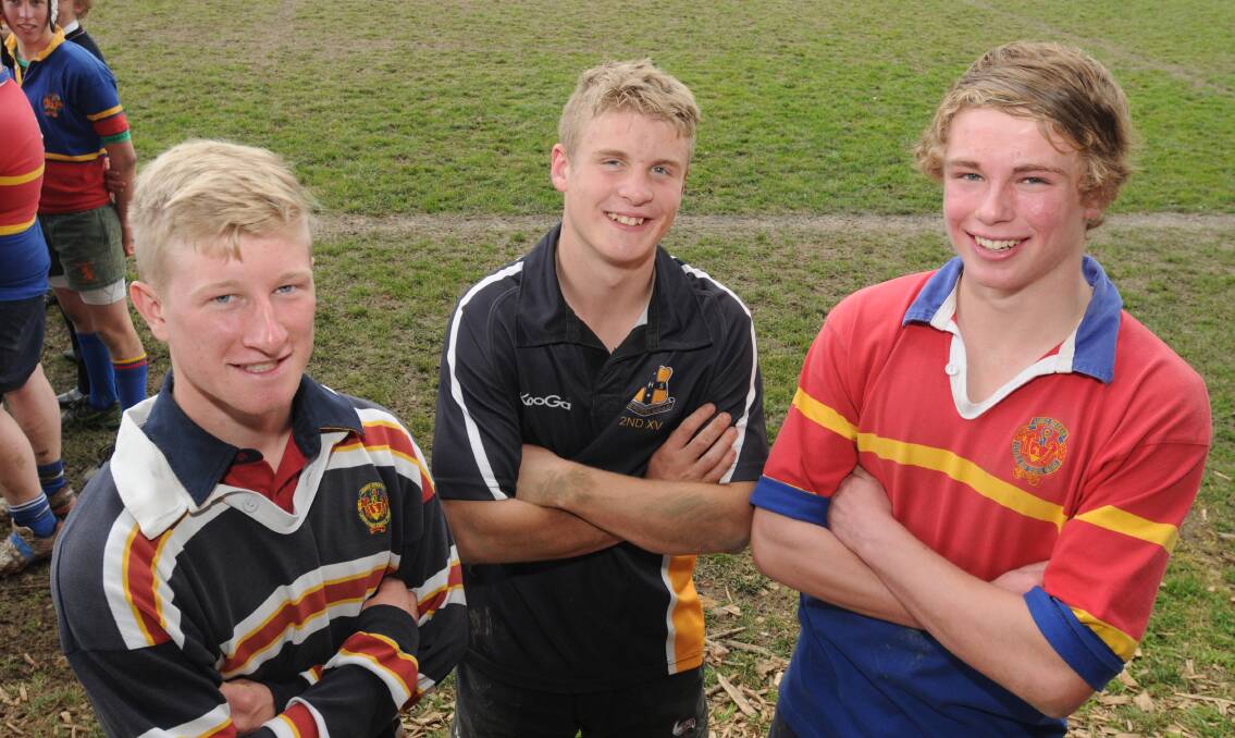 COUNTRY BOYS: Lachie Stewart (under 16), Lachie Duncan (under 15) and Mitch Winslade (under 16) will all represent NSW Country tomorrow. Photo: STEVE GOSCH  0722sgrugby2