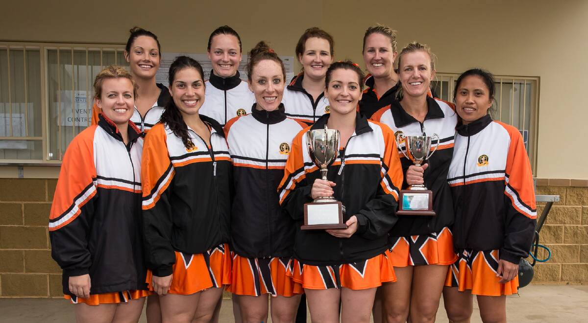 The Orange open netball side is a finalists for the 2013 Orange Credit Union Team of the Year. Pictured are (back, left) Cassie Vane, Narelle Walsh, Chloe Madden, Erin Taylor, (front) Amanda Rouse, Kellie Watson, Tegan Dray, Nat Carthew, Mardi Aplin and Sheryll Selwood. Photo: Netball NSW