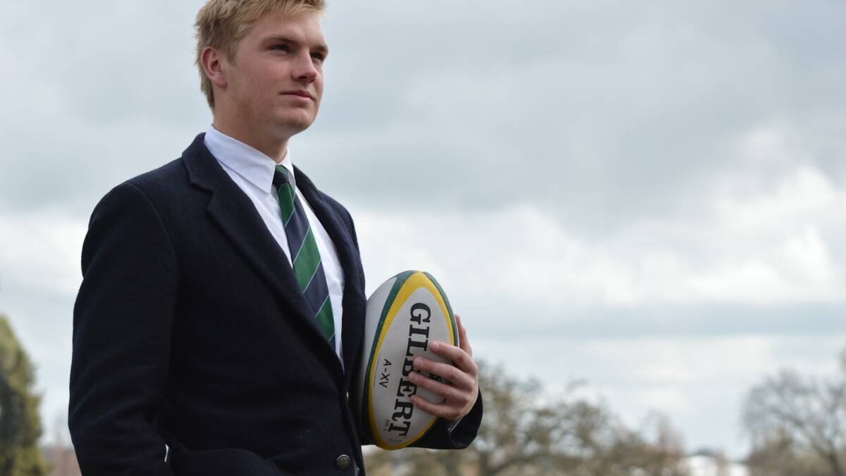 GREEN AND GOLD: KWS centre Ned Yeomans has been called into the Australian Schoolboys rugby team. 					           Photo: MATT FINDLAY 0916mfned