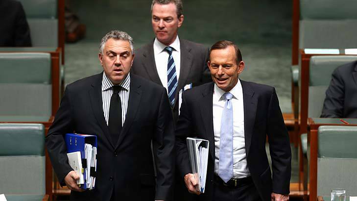UNDER SEIGE: Treasurer Joe Hockey, Christopher Pyne and Prime Minister Tony Abbott are feeling the strain.