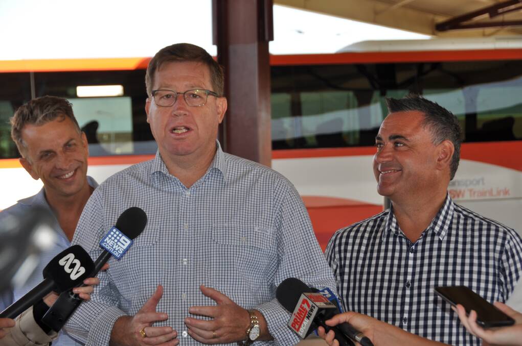 UPGRADE: Transport Minister Andrew Constance, Dubbo MP Troy Grant and Deputy Premier John Barilaro announcing the $2.8 billion contract. Photo: CONTRIBUTED