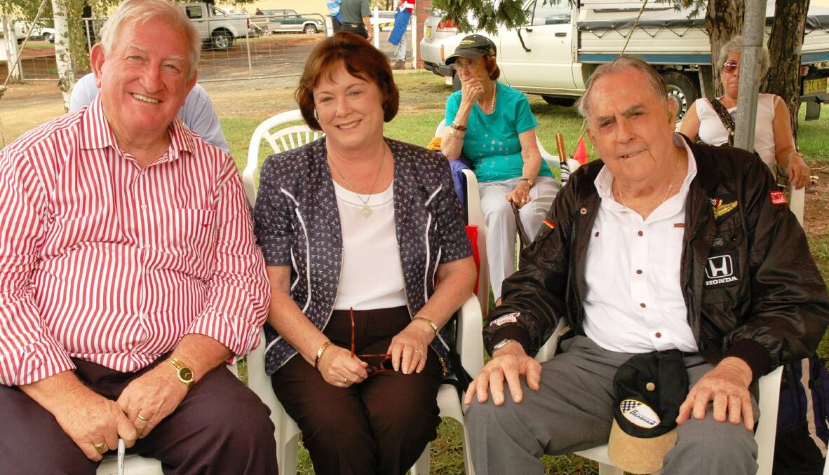 Former mayor John Davis, Lady Margaret and Sir Jack Brabham at Gnoo Blas for the classic car show in 2010.