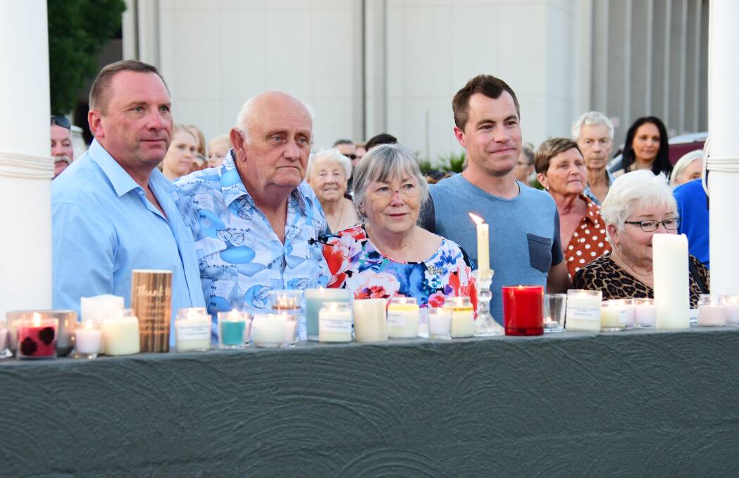 SUPPORT: Cr Greg Mohr, Les and Patricia Shields and Jeremy Ellis during the vigil on Saturday evening. Photo: AMY MCINTYRE