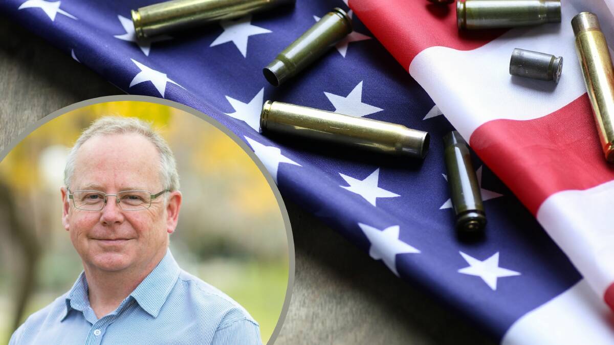 Charles Sturt University senior lecturer in law and law discipline head Dr Bede Harris [inset] said the complicated matter of the US constitution's Second Amendment continues to prevent significant gun reform in the country.