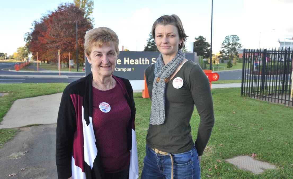 CLINICAL CARE: Nurses and Midwives Association members Lyn Ware and Brigette Wilkinson say RNs in aged care make a difference to residents. Photo: JUDE KEOGH 0505jkrn1