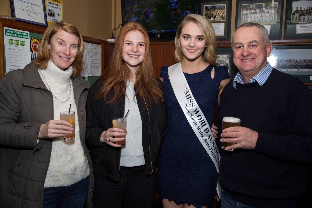 SMILES: Mary, Megan and Dessie Taylor catch up with their friend, Miss World entrant Alex Wallance. Photo: REBECCA HAYDEN PHOTOGRAPHY