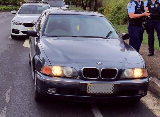 COURT DATE: This BMW was stopped by road spikes following police pursuit through the Blue Mountains. Photos: NSW POLICE