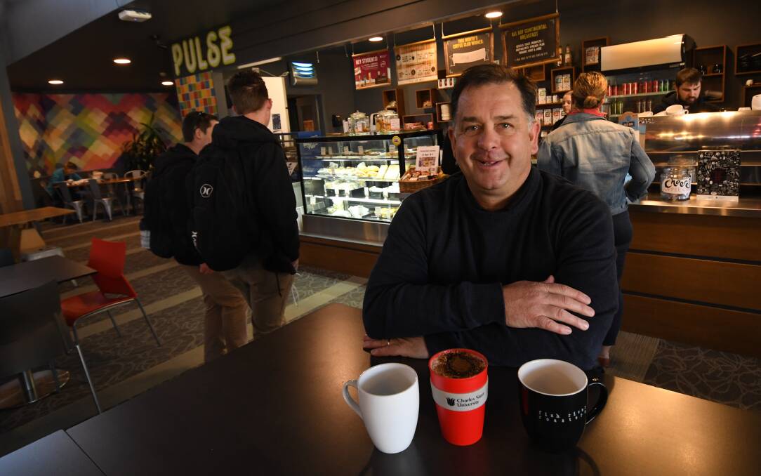 KEEP CUPS INITIATIVE: Charles Sturt University food and beverage services manager Brett Russell says an initiative to encourage people to use  cups has been a great success. Photo: CHRIS SEABROOK 072418cups1