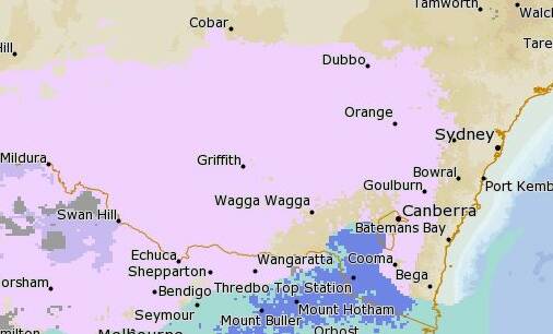 COLD START: Widespread frost is predicted (pink areas) across the Central West early Wednesday morning. Image: BUREAU OF METEOROLOGY