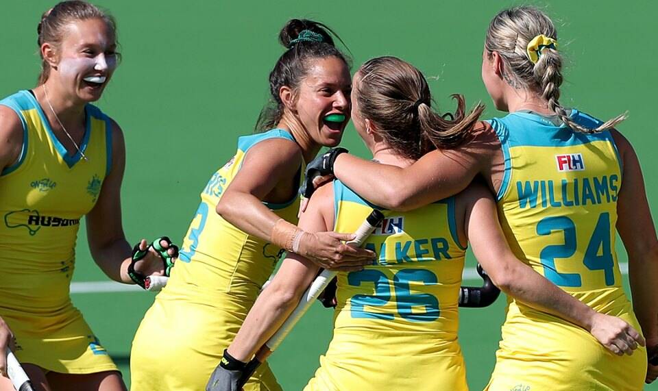 LOCAL REP: Parkes' Mariah Williams scored two of the five goals in the second game of the Olympic qualifier against Russia. Photo: Hockeyroos Facebook page