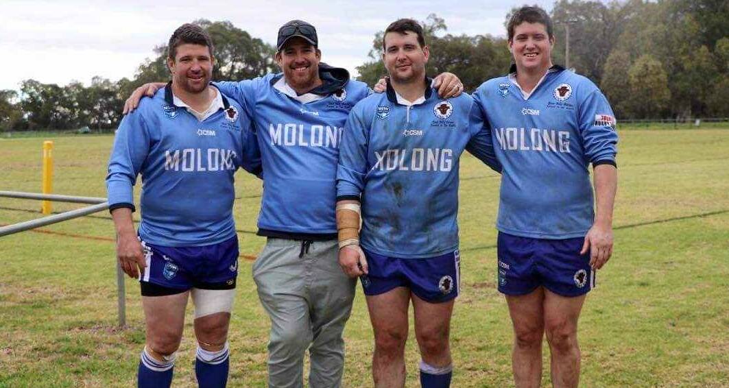 WHAT A WIN: Todd, Beau, Jye and Kade Barrow all enjoyed Molong's come-from-behind victory over Eugowra on Sunday. Bulls were down 20-4 at half-time but rallied for a victory. Photo: TAMMY GREENHALGH