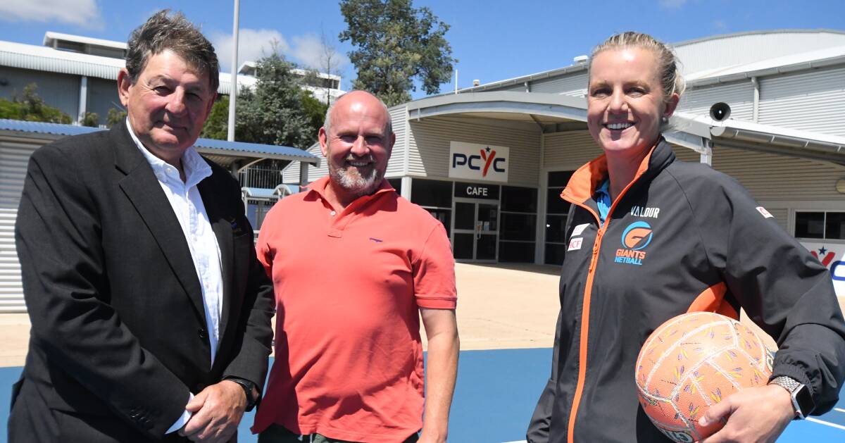 GIANTS ARE COMING: Cr Reg Kidd, Cr Jason Hamling, and Netball NSW regional performance and pathways manager Mardi Aplin at the PCYC on Tuesday. Photo: JUDE KEOGH