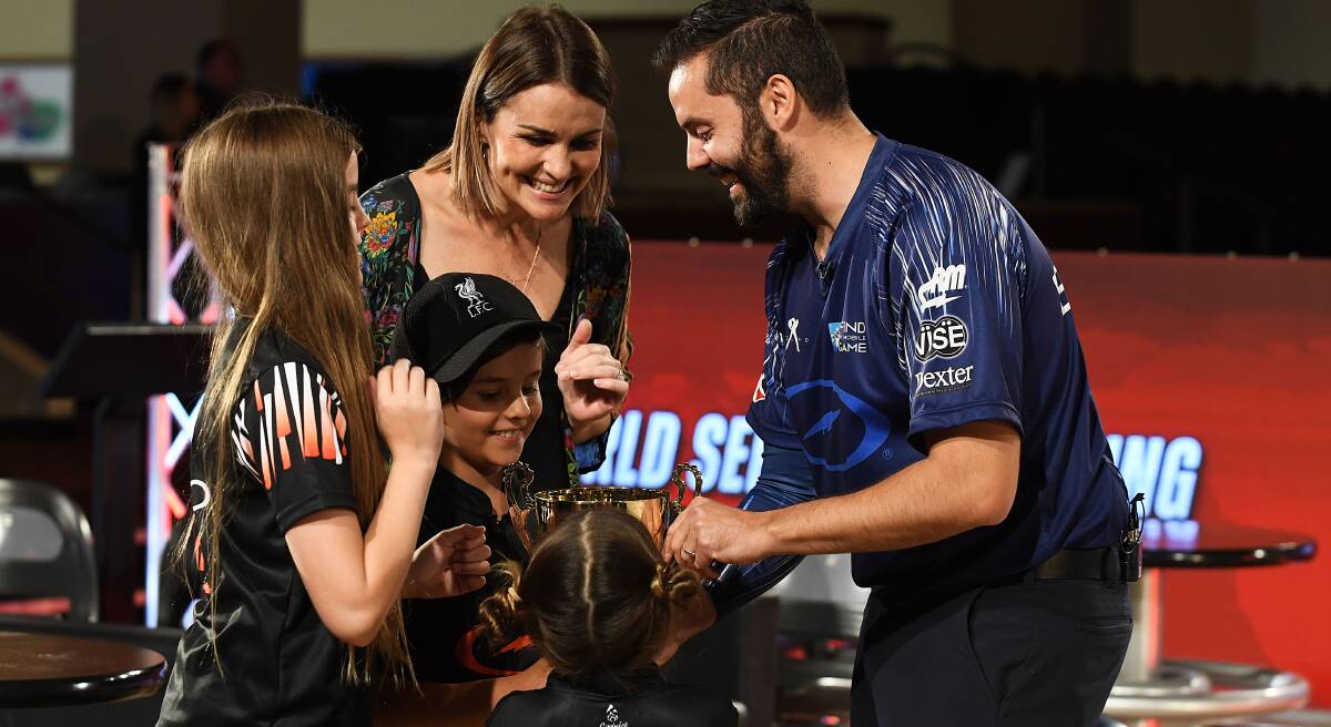 TOGETHER AS ONE: Aria, Hugo, Kimberley, Sylvie celebrate Jason Belmonte's 13th PBA bowling title. Photo: PBA