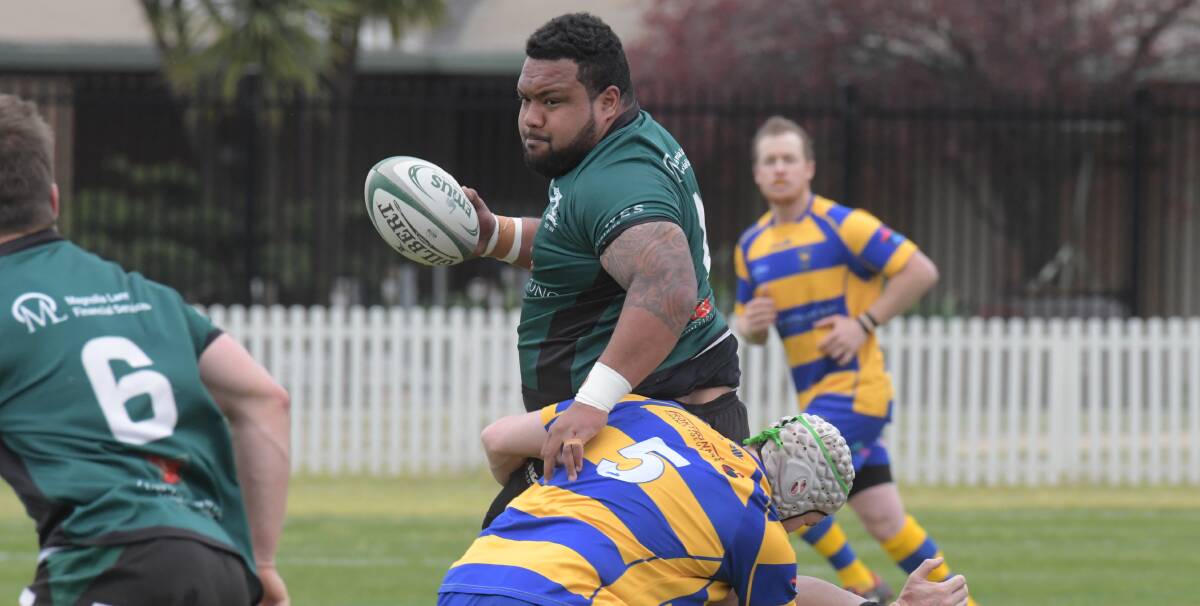 BIG MAN WITH FOOTBALL: Emus' prop Nas Havealeta will square off against a familiar foe in round one as the men in green face Bulldogs.